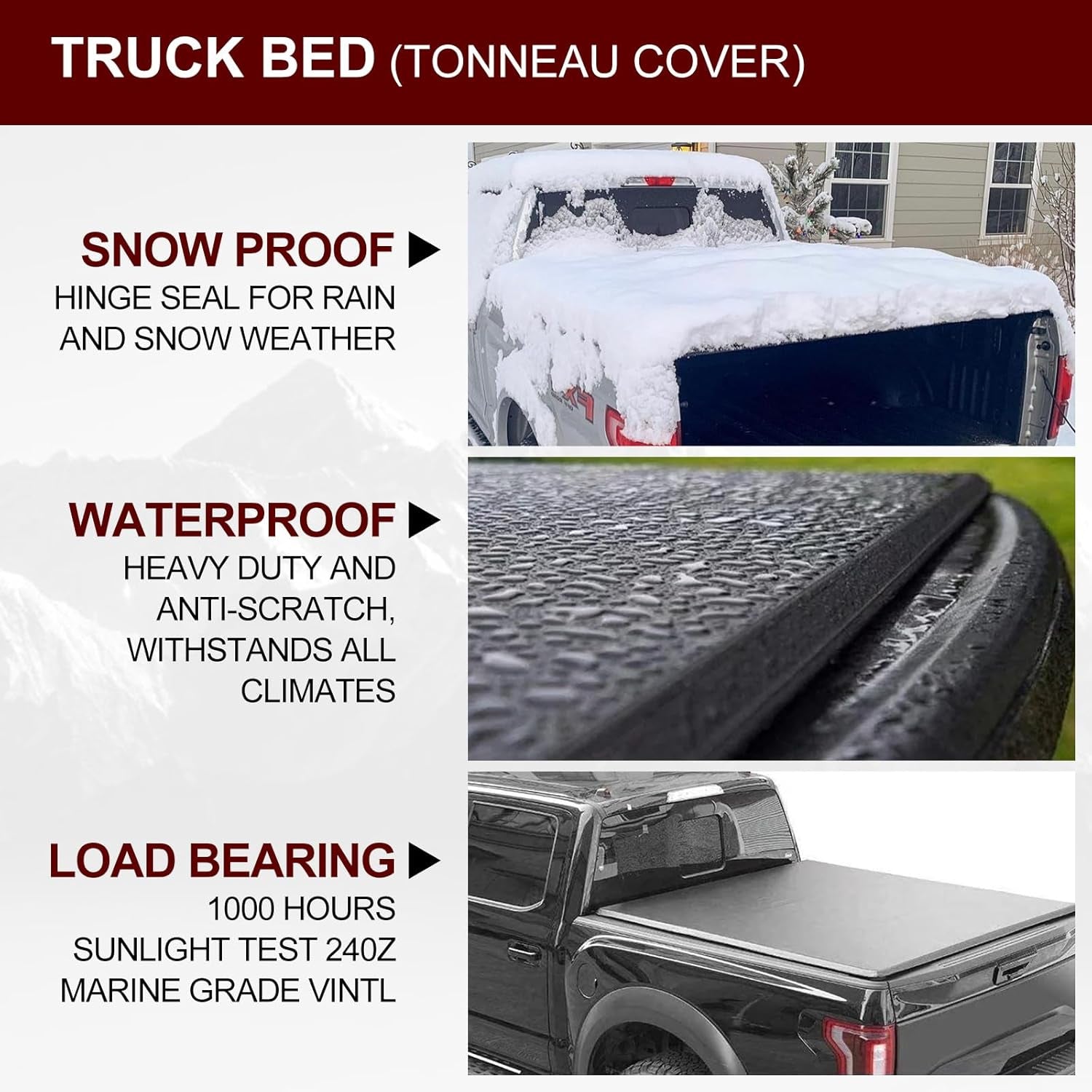 Vinyl Soft Tri-Fold Truck Bed Tonneau Cover for 2015-2025 Ford F-150 5.5Ft 67.1In Bed