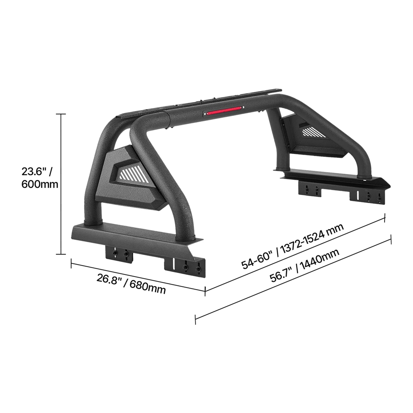 Roll Bar for Truck Bed, Adjustable Sport Bar for Universal Mid-Size Pickup, Constructed from Carbon Steel with LED Brake Light, Rack Not Included