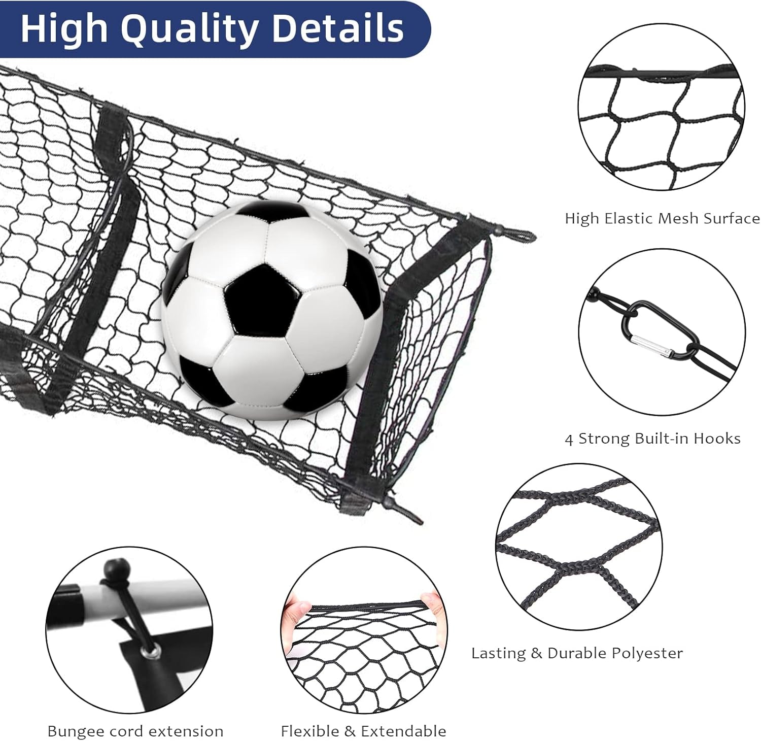 Heavy-Duty 3 Pocket Cargo Net with 4 Metal Carabiners and 4 Ball Bungee Cords for SUVs, Cars, and Pickup Trucks