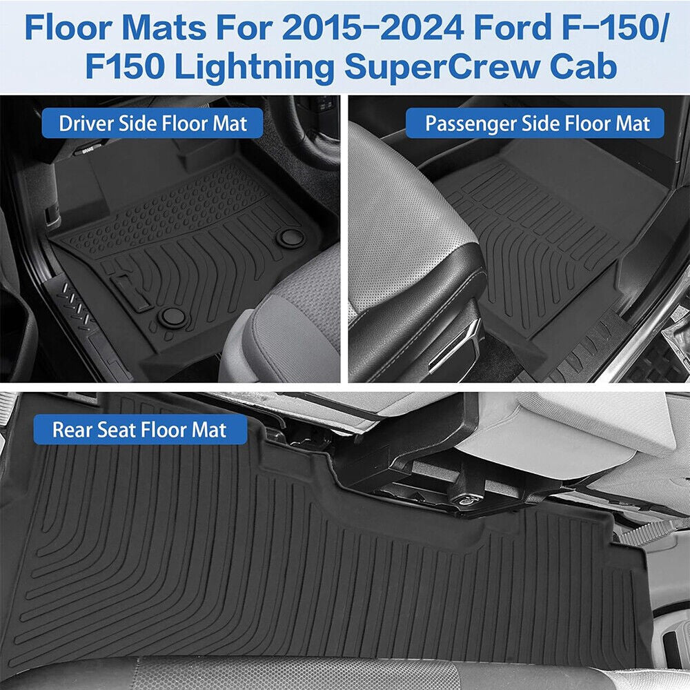 Floor Mats Liners for 2015-2025 Ford F-150/F-150 Lightning Super Crew Cab TPE