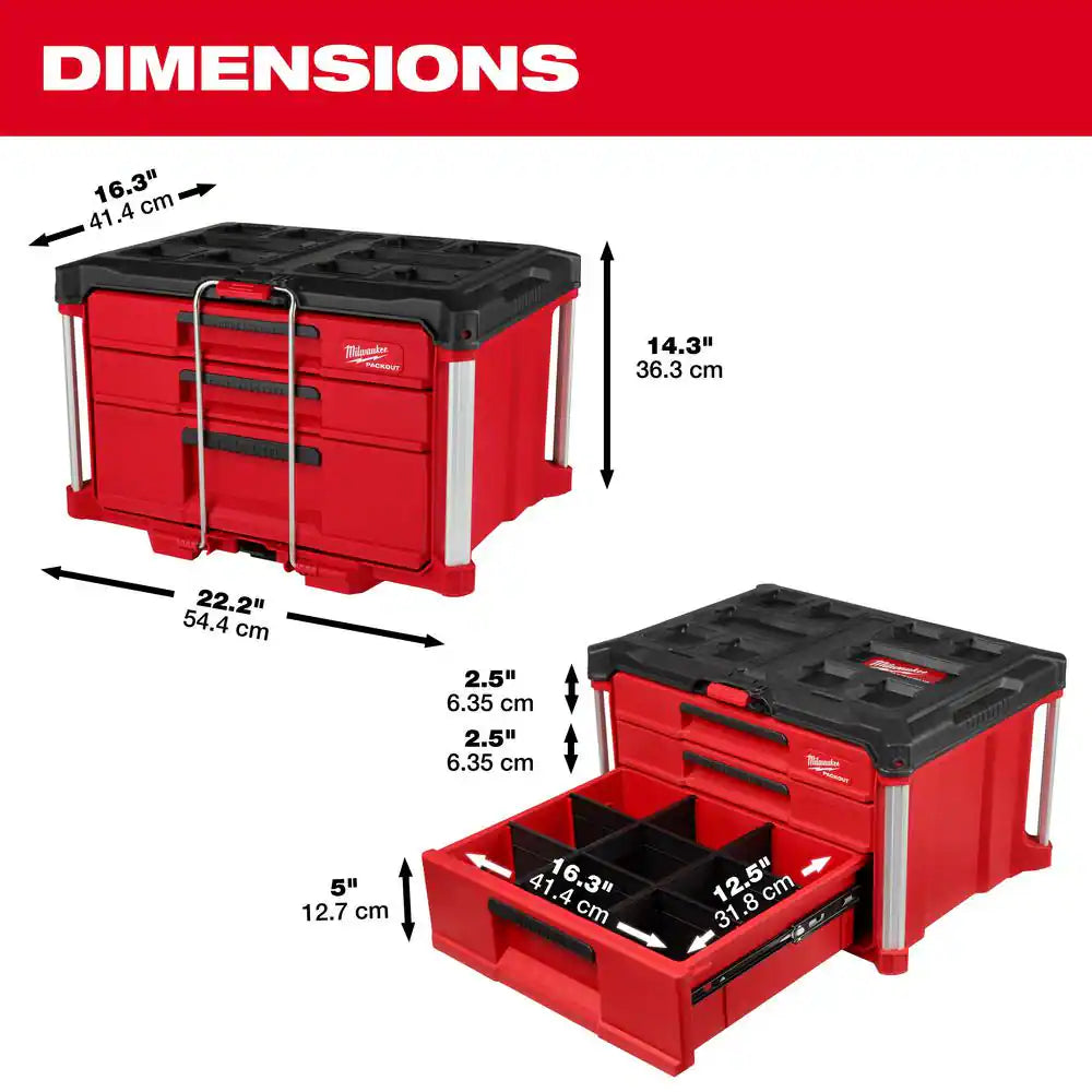PACKOUT 22 In. Modular 3-Drawer Multi Drawer Tool Box with Metal Reinforced Corners and 50 Lbs. Capacity