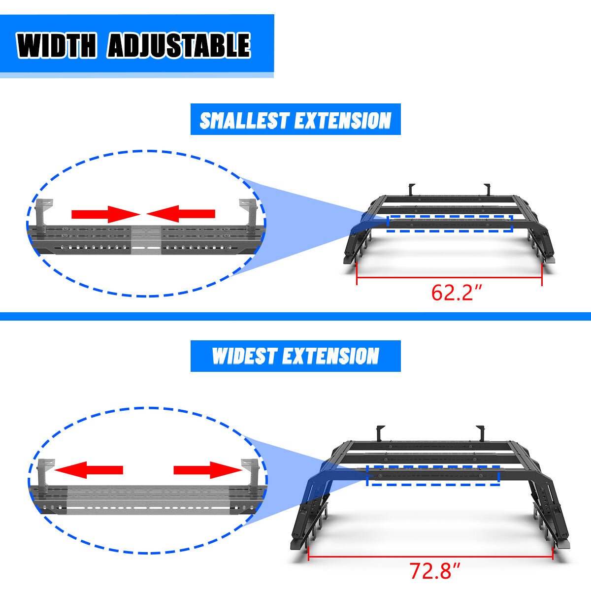 Modular Adjustable Overland Bed Rack Roll Bar for Chevy Ford Toyota Dodge Nissan