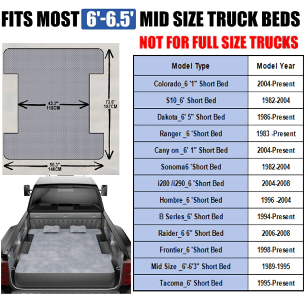 Truck Bed Air Mattress Inflatable Air Mattress for 6.0-6.5Ft Short Truck Pickup Air Mattress for Camping Outdoor Bed Mattress for Travel Quick Inflation Mattress with Carry Bag