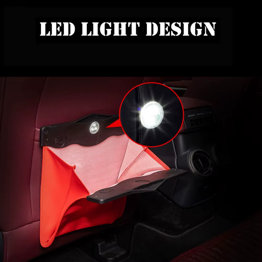 DSYCAR 1Pcs LED Car Garbage Bag Waterproof Magnetic Adsorption Trash Can Back Seat Hanging Leather Storage Pocket Leak-Proof New