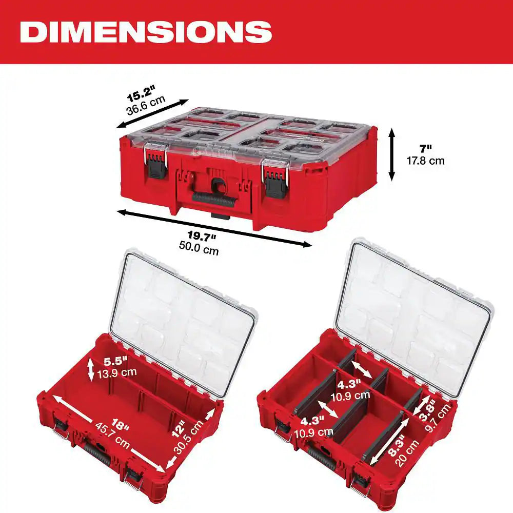 PACKOUT 20 In. Deep Small Parts Organizer with 6 Compartments and Quick Adjust Dividers