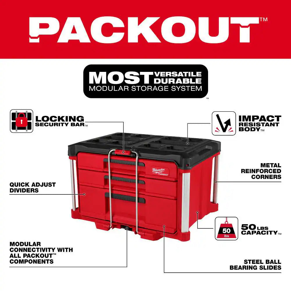 PACKOUT 22 In. Modular 3-Drawer Multi Drawer Tool Box with Metal Reinforced Corners and 50 Lbs. Capacity
