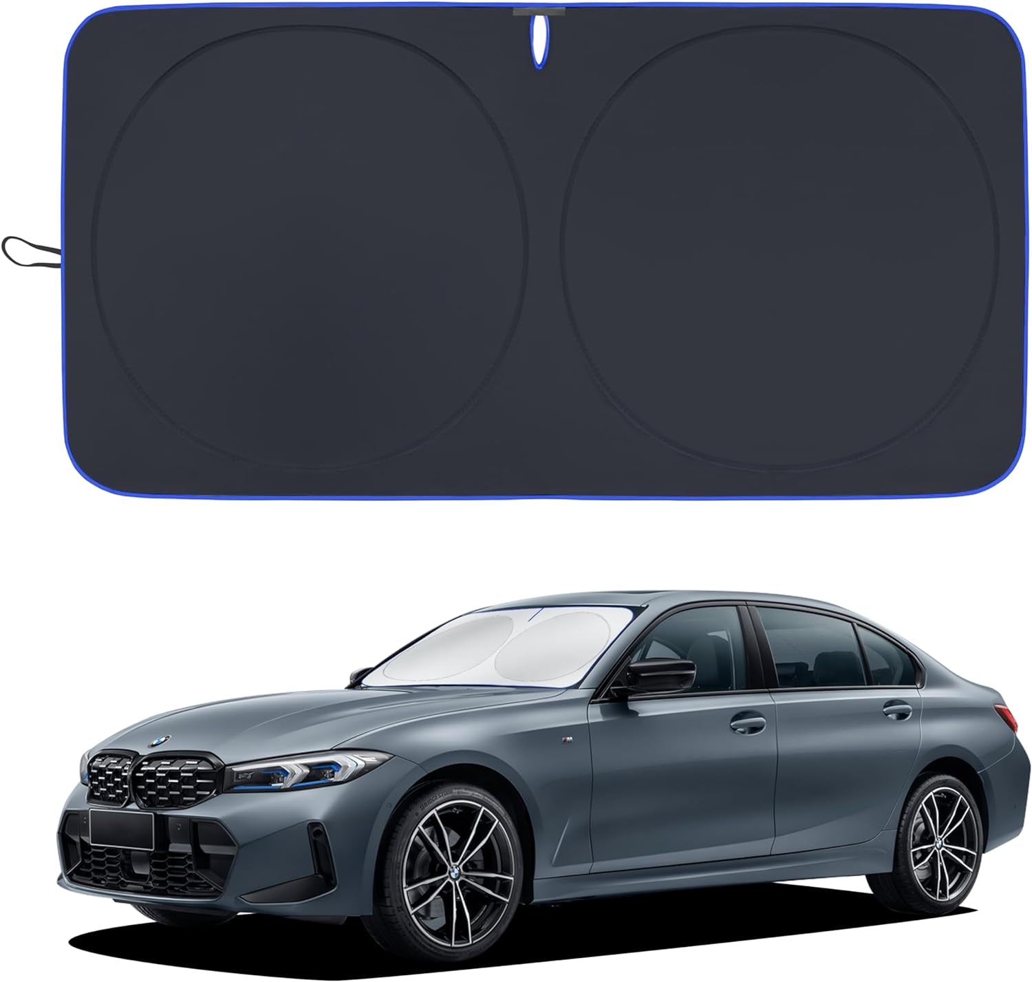 Car Windshield Sun Shade，Cool Reflective Sun Blocker (Black, Medium),(64X32 Inches)