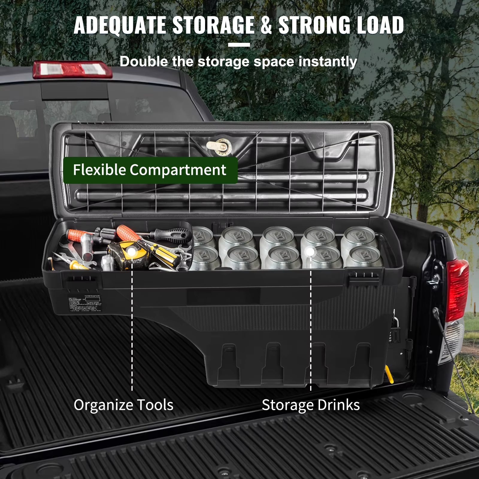 Dodge Ram- Storage Box Passenger Side, Lockable Lid Waterproof, Wheel Well with Password Padlock Toolbox for Trucks