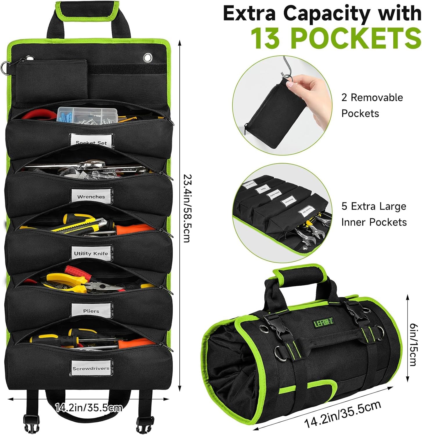 Tool Bag,Large Roll up Tool Bag Organizer,13 Pockets Tool Roll Storage Pouch,Hea