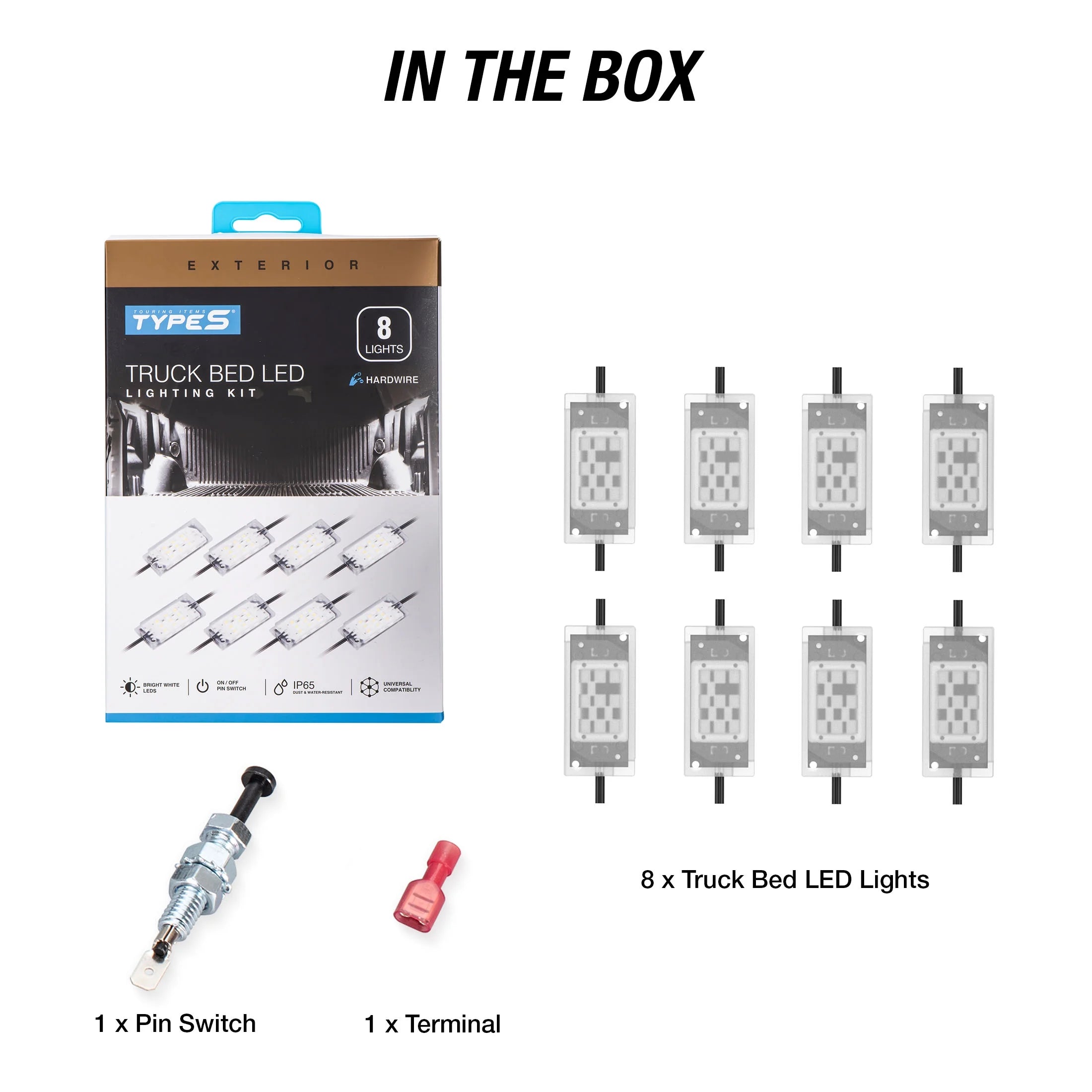 - Truck Bed LED Lighting Kit - Bright White, IP65, 3M Adhesive, 8 Lights