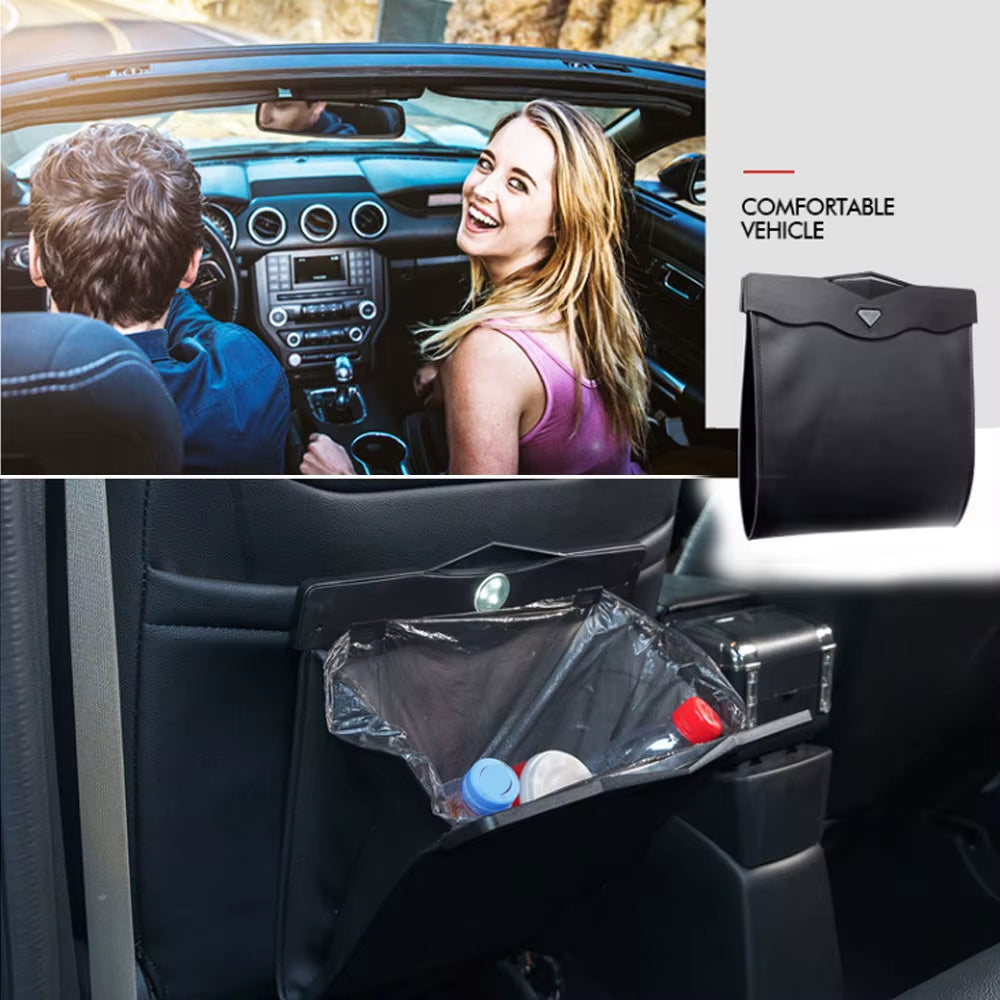 DSYCAR 1Pcs LED Car Garbage Bag Waterproof Magnetic Adsorption Trash Can Back Seat Hanging Leather Storage Pocket Leak-Proof New