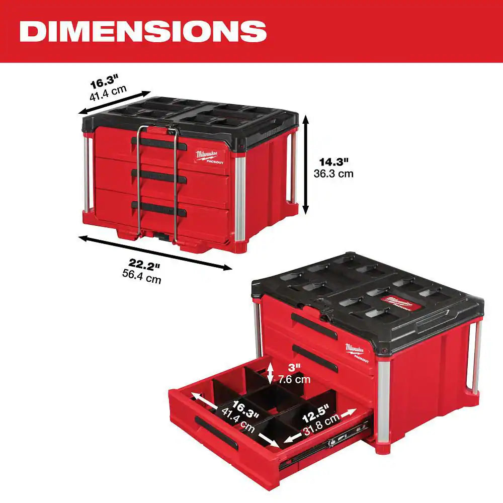 PACKOUT 22 In. Modular 3-Drawer Tool Box with Metal Reinforced Corners