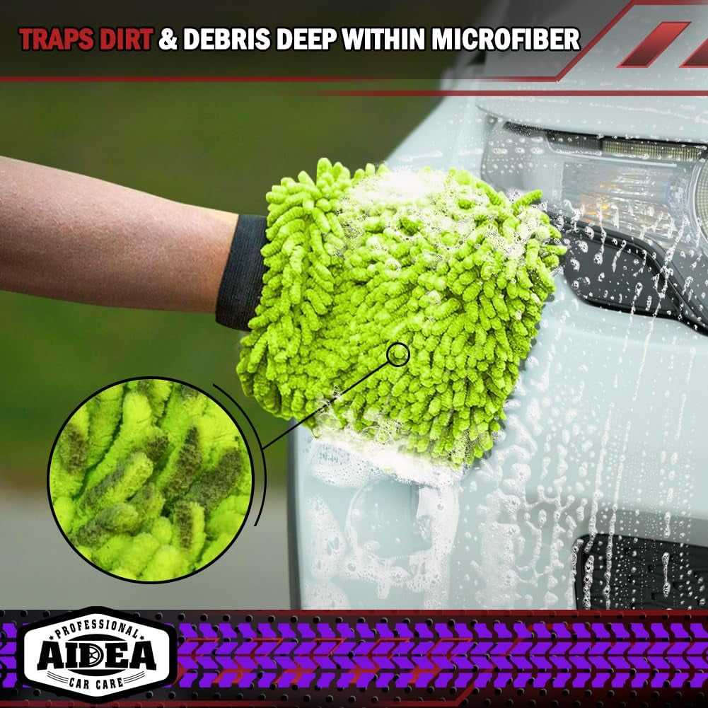 Microfiber Car Wash Mitt - 2 Pack, Green, 7.12'' x 10.14