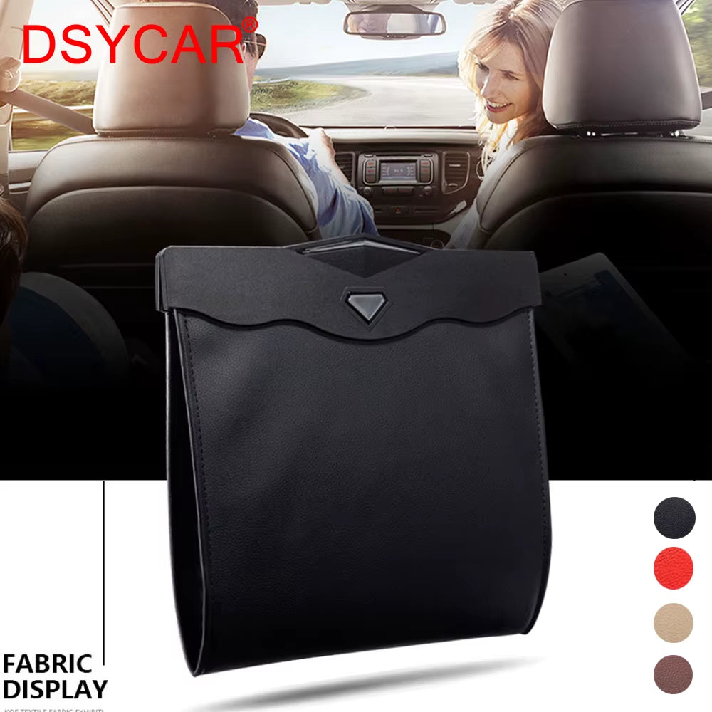 DSYCAR 1Pcs LED Car Garbage Bag Waterproof Magnetic Adsorption Trash Can Back Seat Hanging Leather Storage Pocket Leak-Proof New