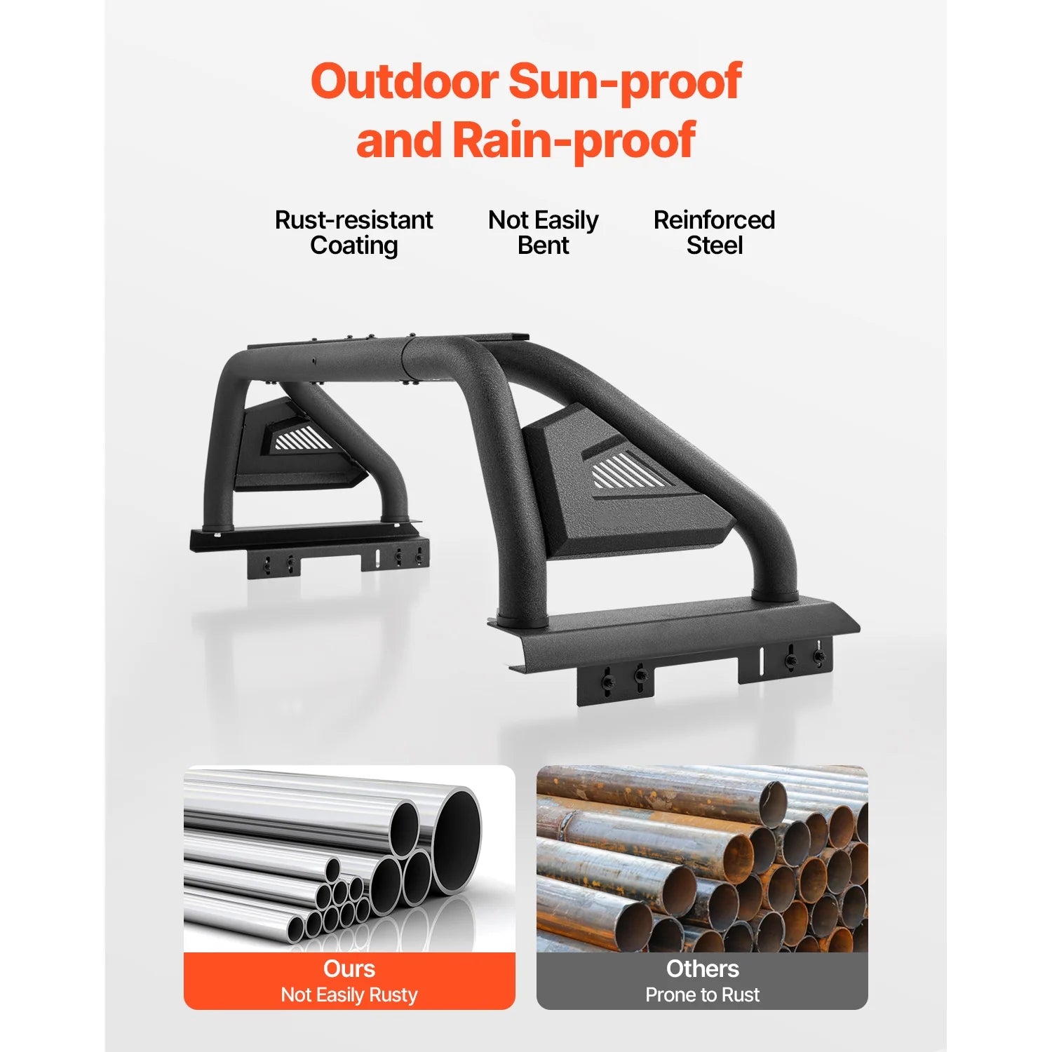 Roll Bar for Truck Bed, Adjustable Sport Bar for Universal Mid-Size Pickup, Constructed from Carbon Steel with LED Brake Light, Rack Not Included