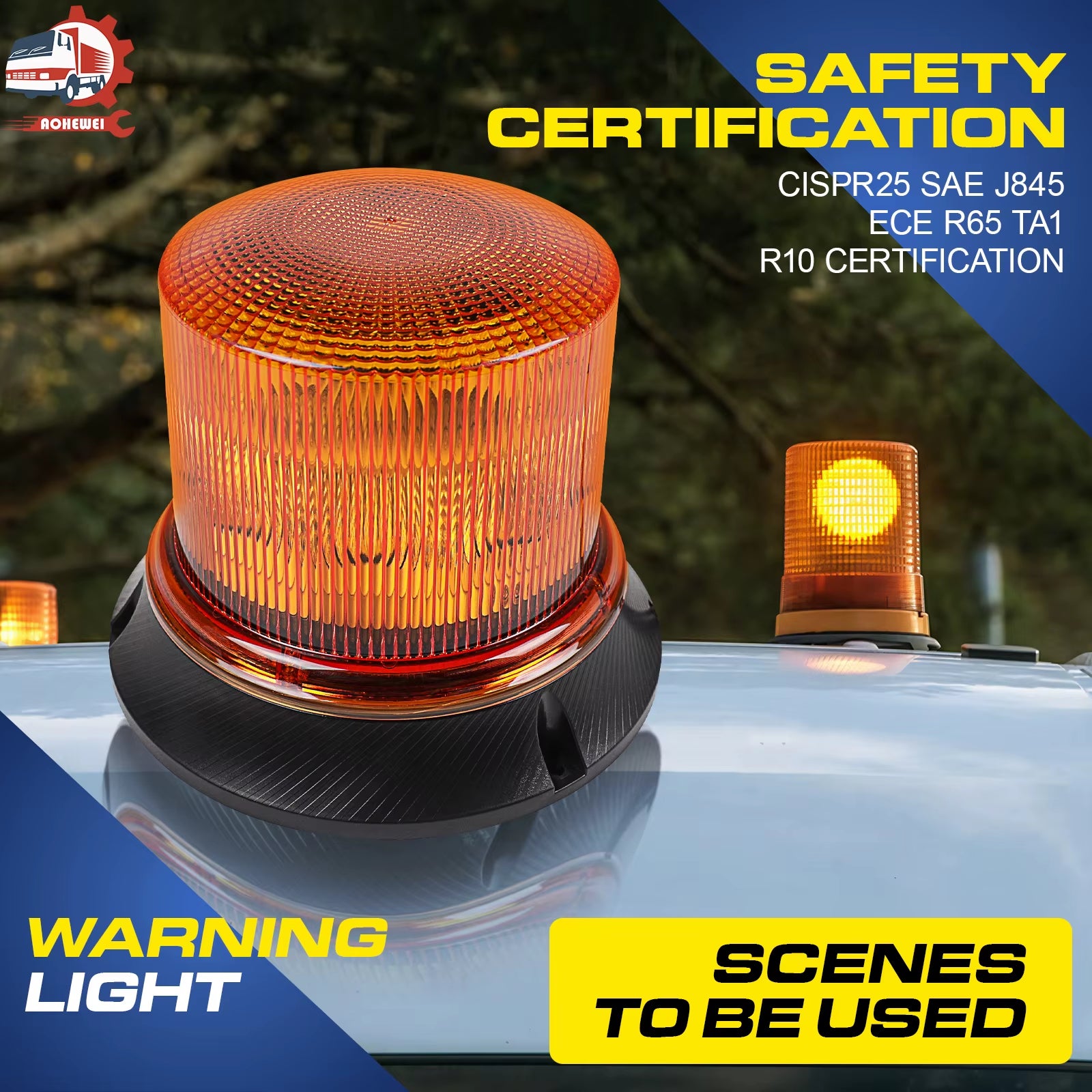 LED Rotating Flash Beacon - Emergency Safety Warning Lights with 8 Modes for Tractors and Trucks