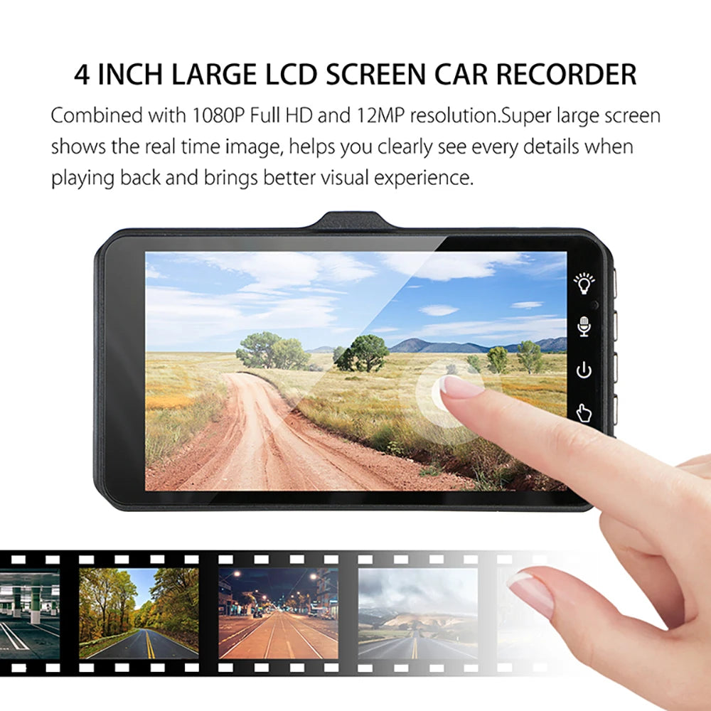 Dash Cam Dual Lens 1080P HD for Cars 4" Touch Screen Car DVR Video Recorder Front and Rear View Camera for Vehicle Black Box