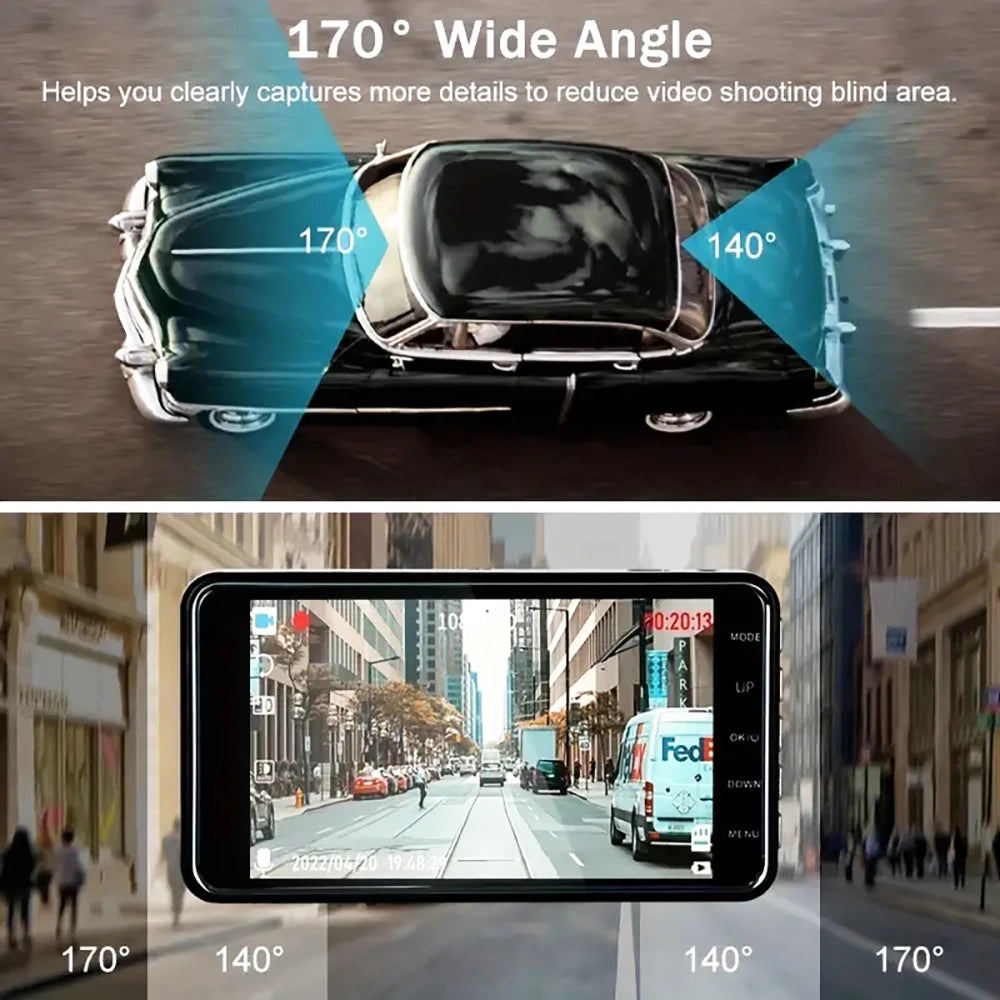 Dash Cam Dual Lens 1080P HD for Cars 4" Touch Screen Car DVR Video Recorder Front and Rear View Camera for Vehicle Black Box