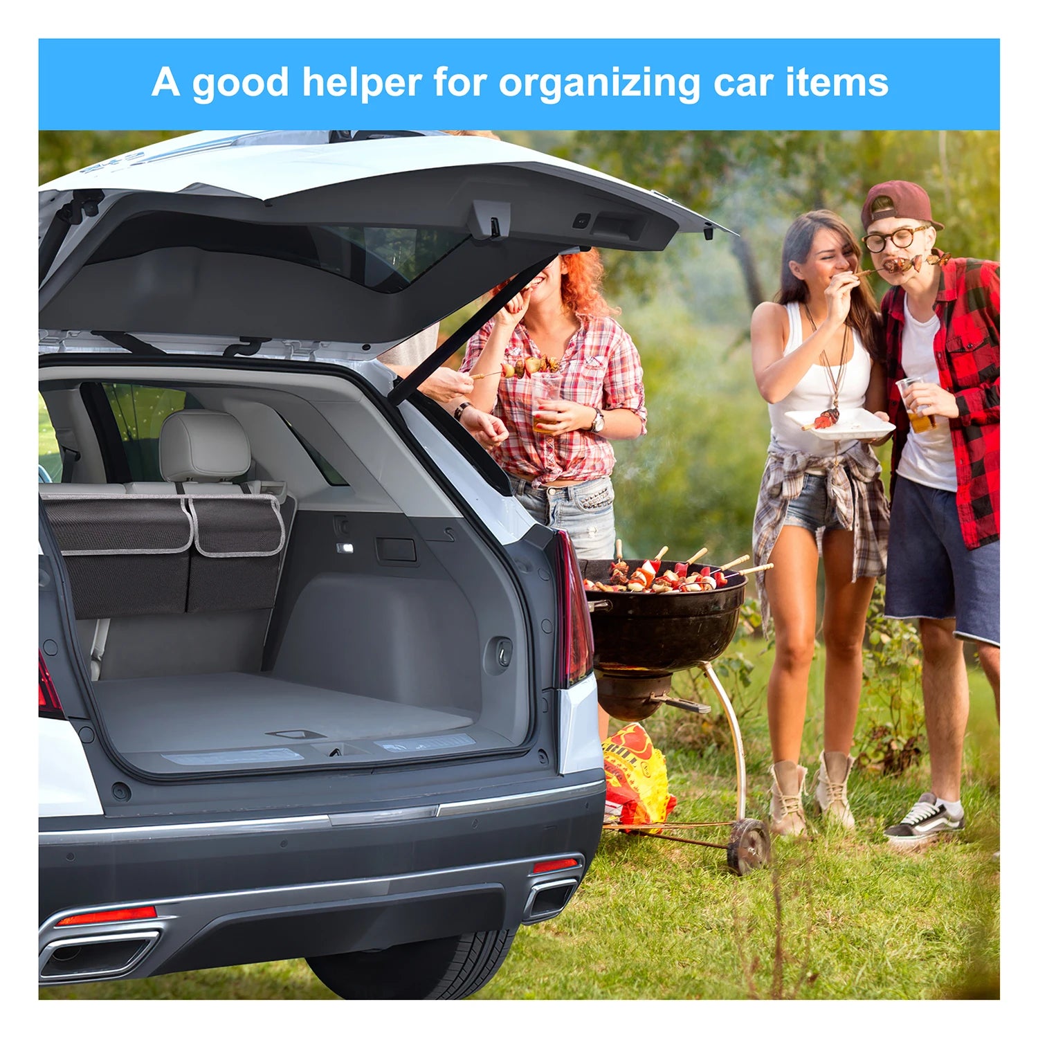 Car Trunk Organizer for SUV Backseat Hanging Organizer for SUV Truck MPV Upgrade Back Seat Storage Bags with 4 Pockets 39*14Inch