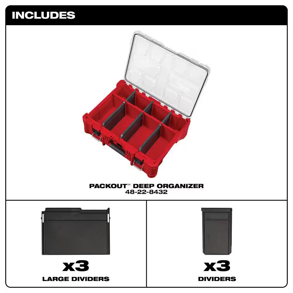 PACKOUT 20 In. Deep Small Parts Organizer with 6 Compartments and Quick Adjust Dividers