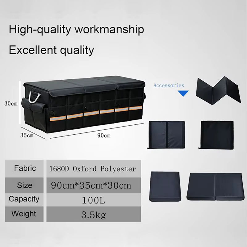 100L 66L Car Trunk Organizer Foldable Heavy Duty Durable Sturdy Collapsible Reflective Strip Storage Box for Sedan SUV Truck