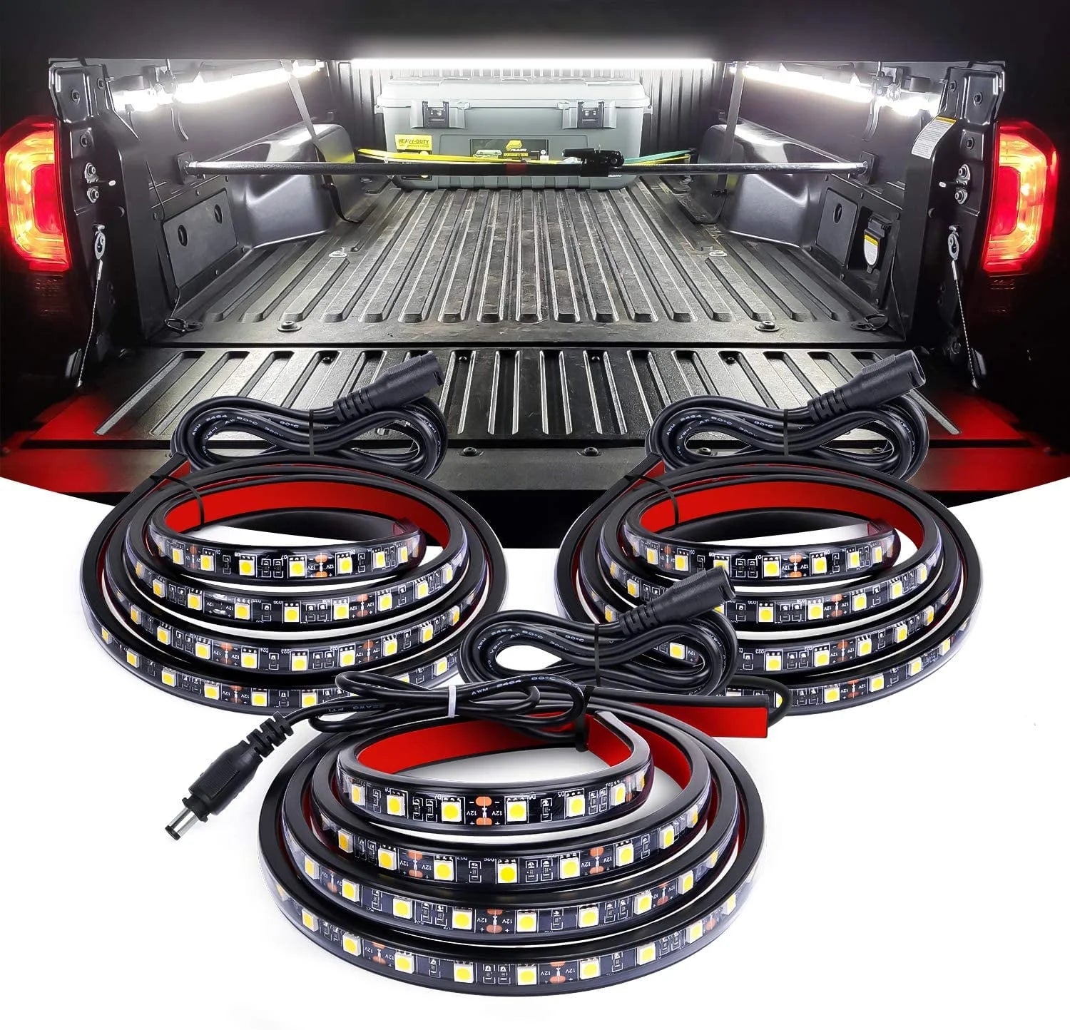 3PCS 60 Bed Light Strip 270 LED with On/Off Switch Blade Fuse Splitter Extension Cable for Cargo, Pickup Truck, SUV, RV, Boat,2 Years Warranty
