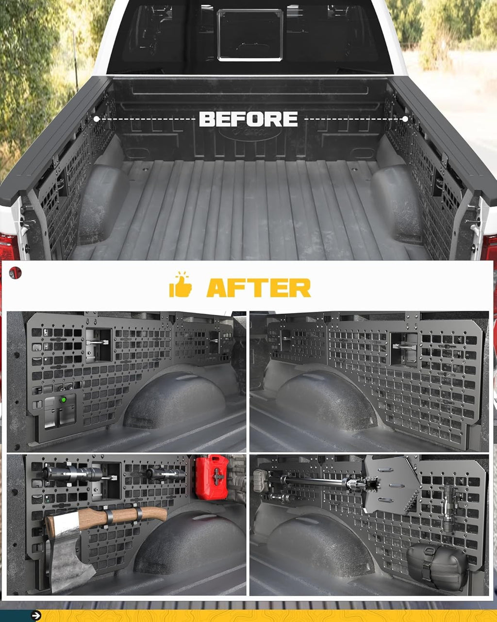 Front & Side Bed MOLLE Panel for Jeep Gladiator/ Ford Maverick/ Chevy Silverado