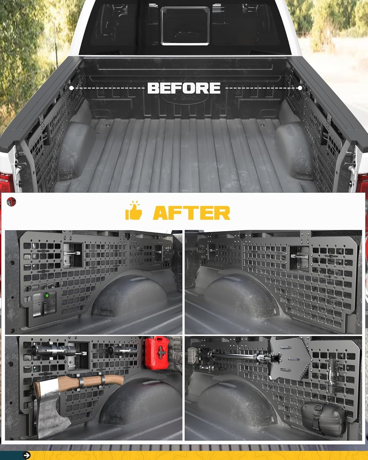 Front & Side Bed MOLLE Panel for Jeep Gladiator/ Ford Maverick/ Chevy Silverado