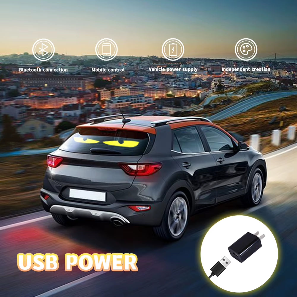 Dynamic LED Car Windshield Display with App Control - Flexible Matrix Screen with Colorful Devil Eyes Lighting