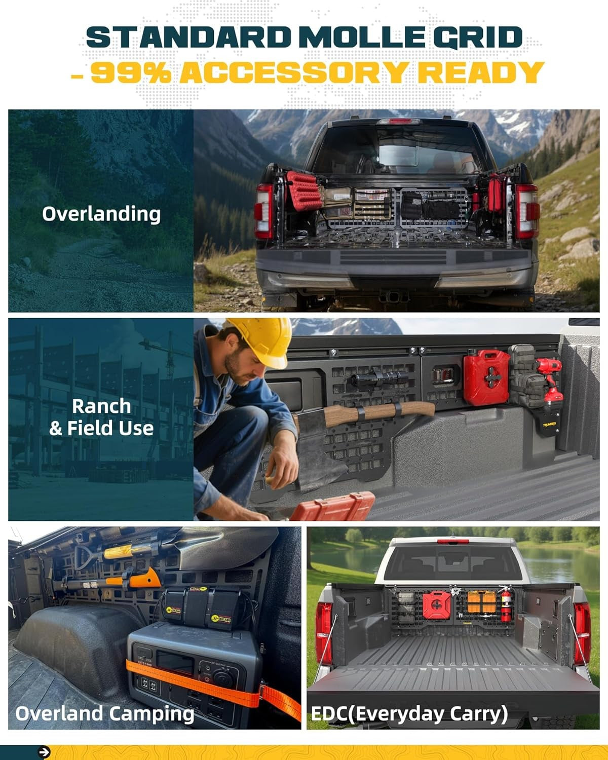 Front & Side Bed MOLLE Panel for Jeep Gladiator/ Ford Maverick/ Chevy Silverado