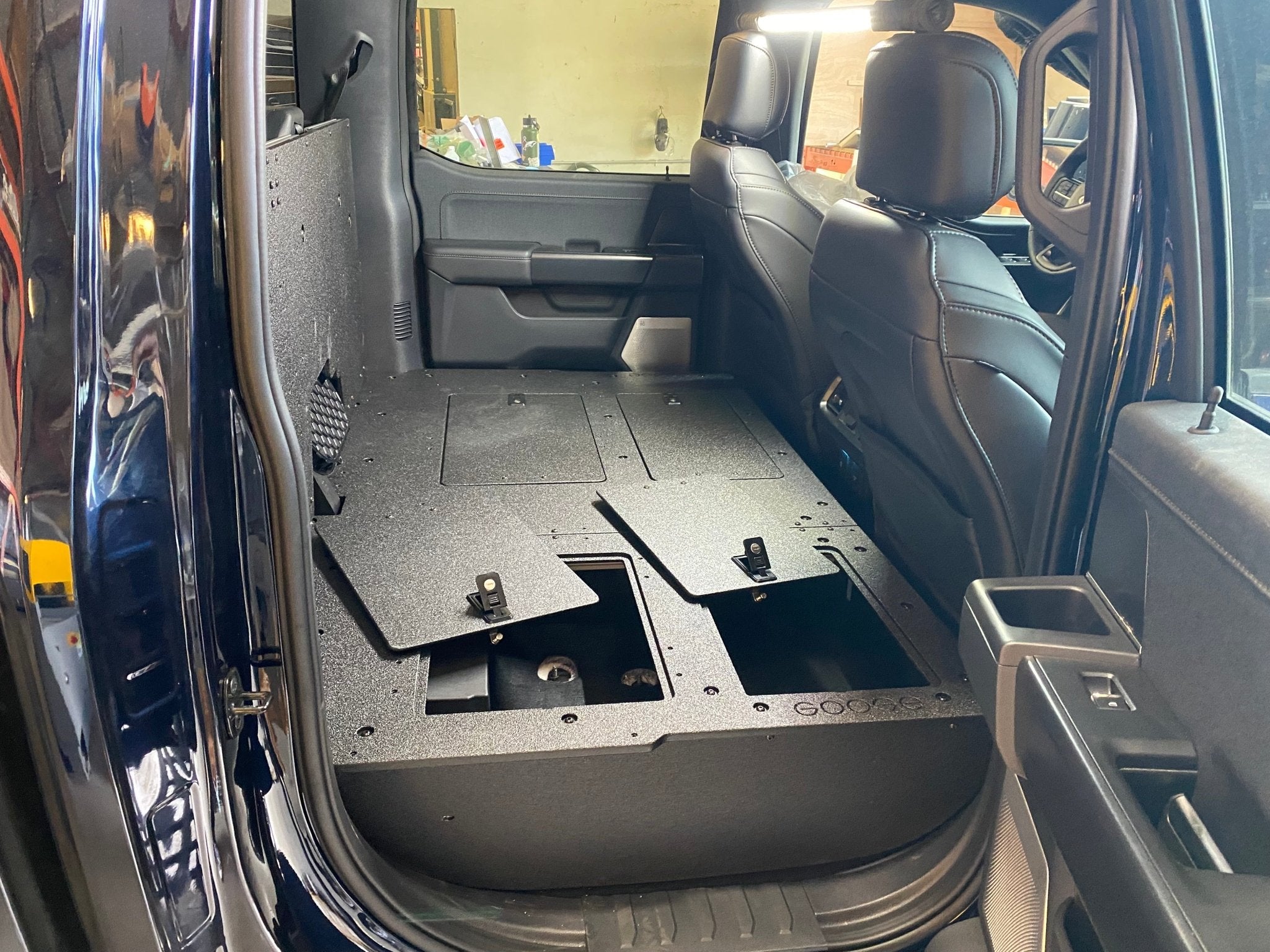 Ford Super Duty Ford - F250-F550 - 2023-Present - 5th Gen. Crew Cab - Second Row Seat Delete Plate System with Factory B&O Subwoofer Center Wall with Exterior Port