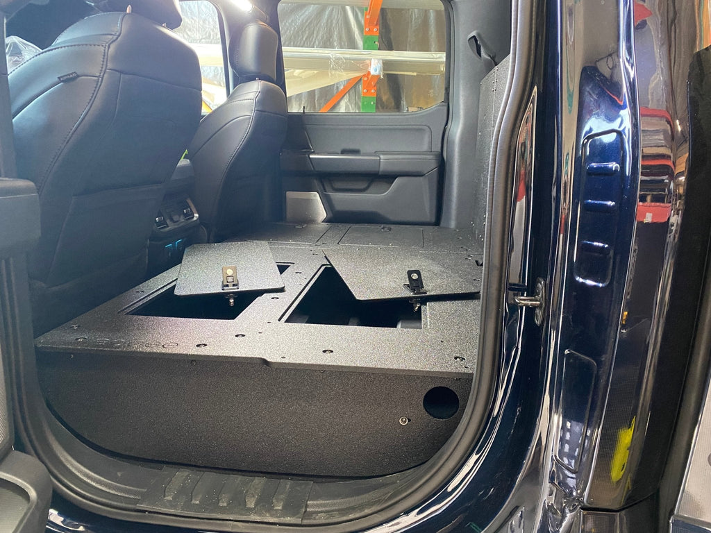 Ford Super Duty Ford - F250-F550 - 2023-Present - 5th Gen. Crew Cab - Second Row Seat Delete Plate System with Factory B&O Subwoofer Center Wall with Exterior Port