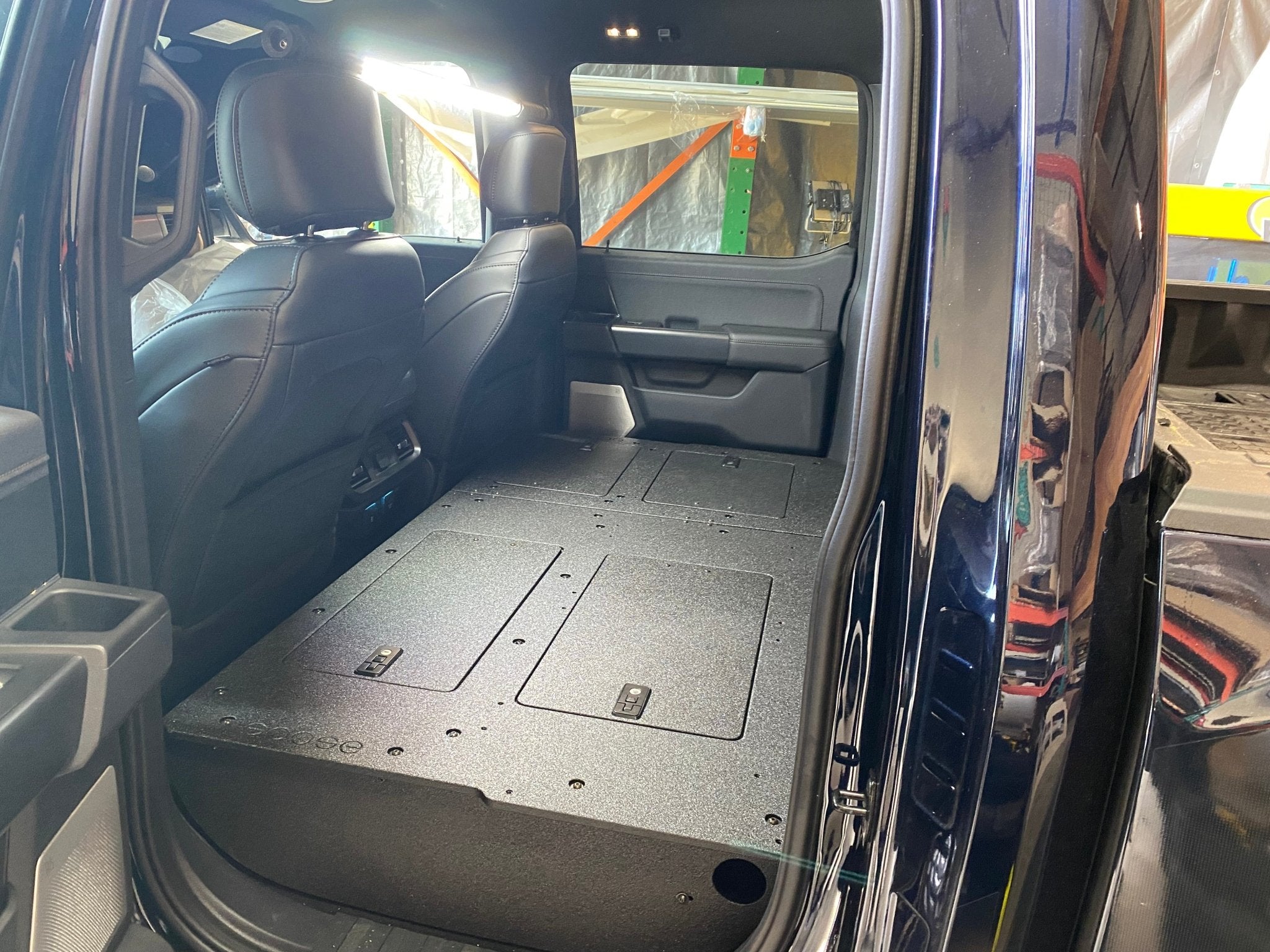 Ford Super Duty Ford - F250-F550 - 2023-Present - 5th Gen. Crew Cab - Second Row Seat Delete Plate System with Factory B&O Subwoofer Center Wall with Exterior Port