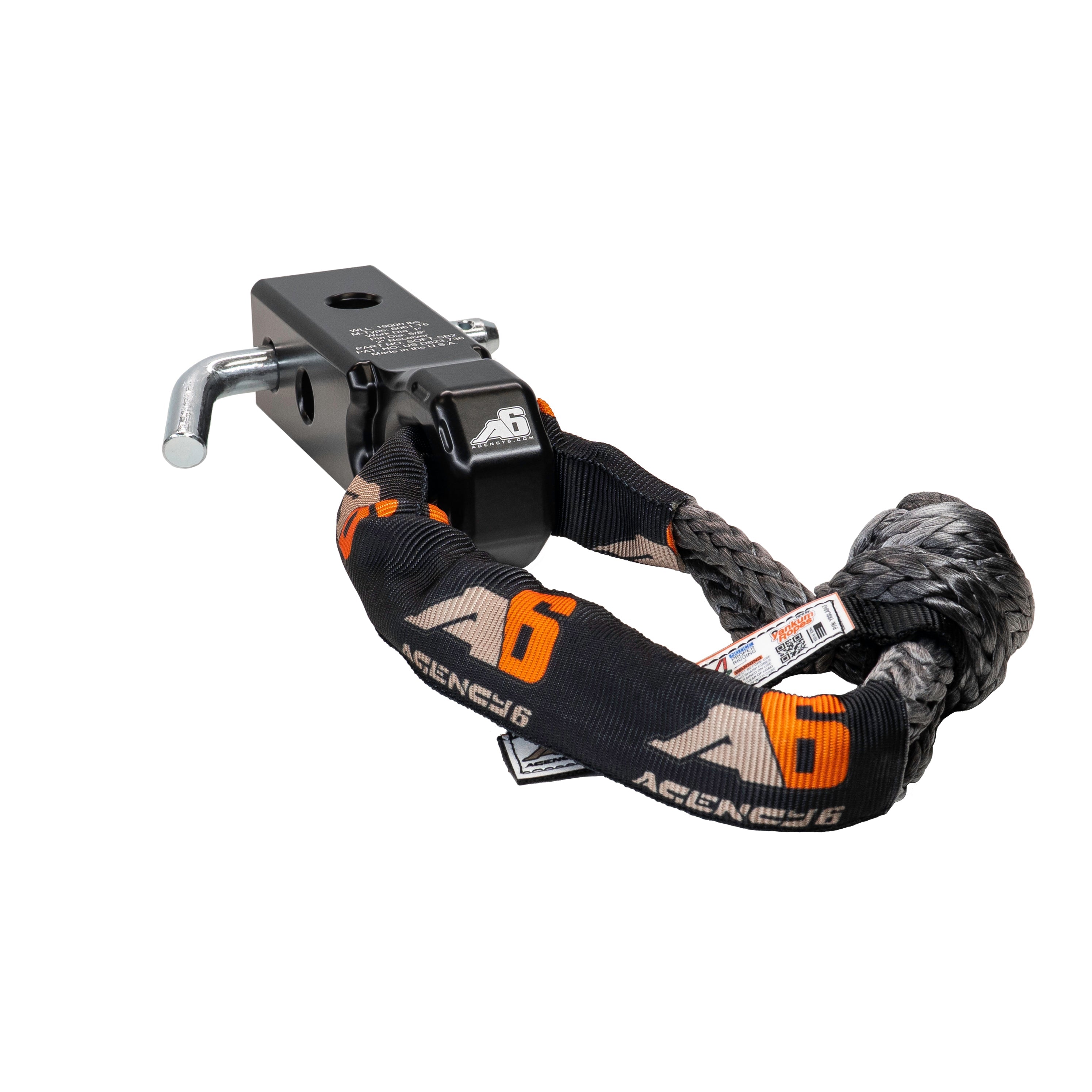Agency 6 Soft Shackle Recovery Block with Soft Shackle & Hitch Pin – 2" Receiver