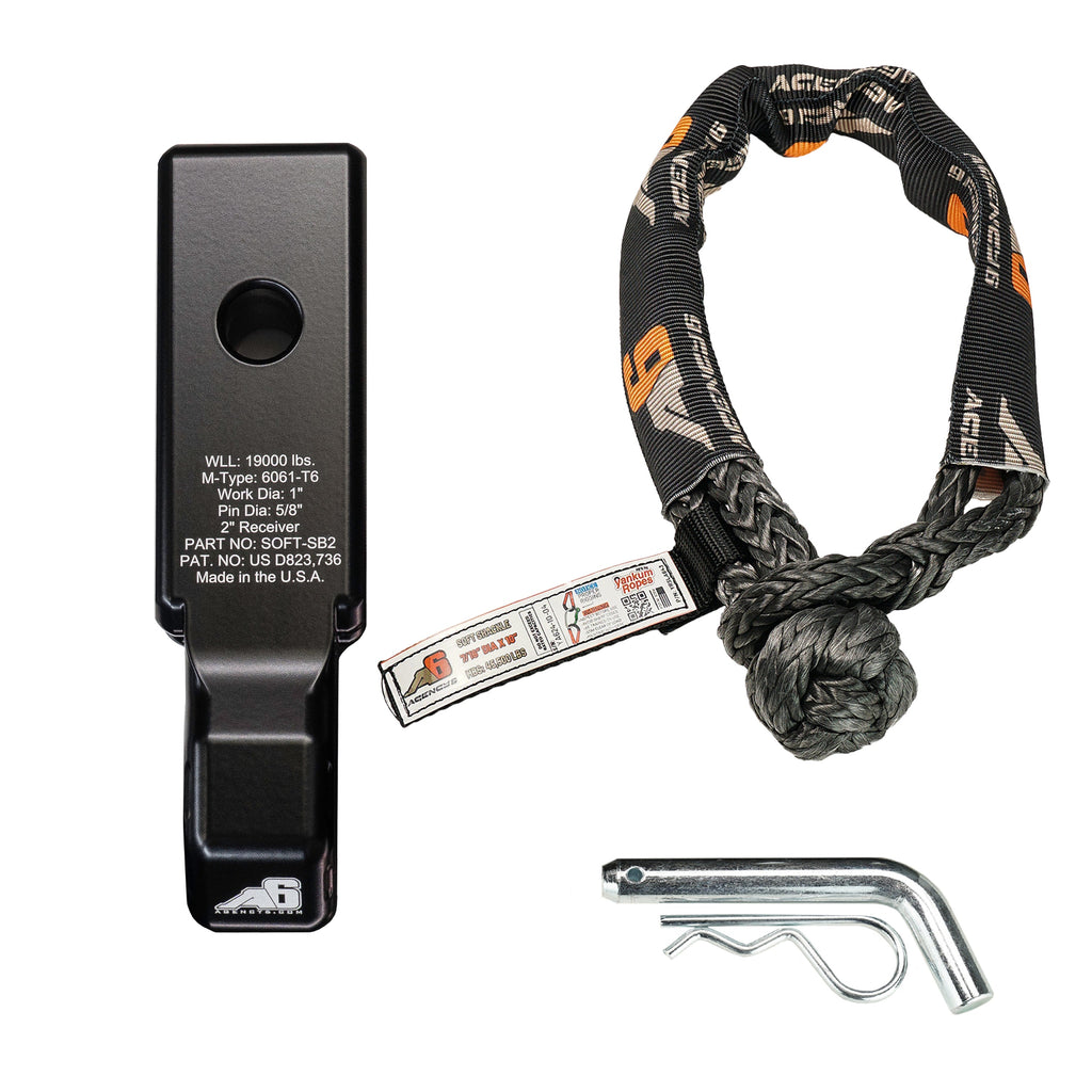 Agency 6 Soft Shackle Recovery Block with Soft Shackle & Hitch Pin – 2" Receiver