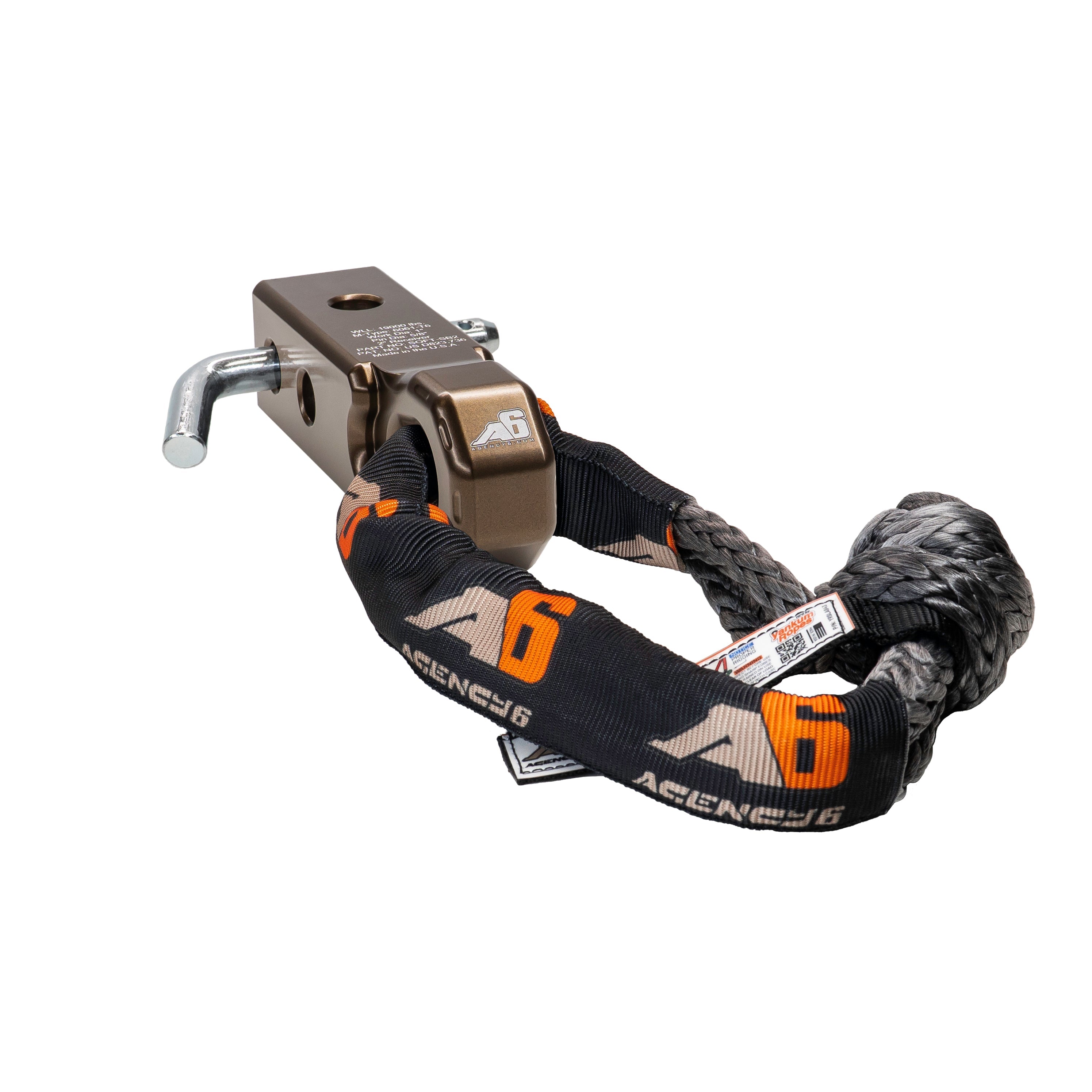 Agency 6 Soft Shackle Recovery Block with Soft Shackle & Hitch Pin – 2" Receiver