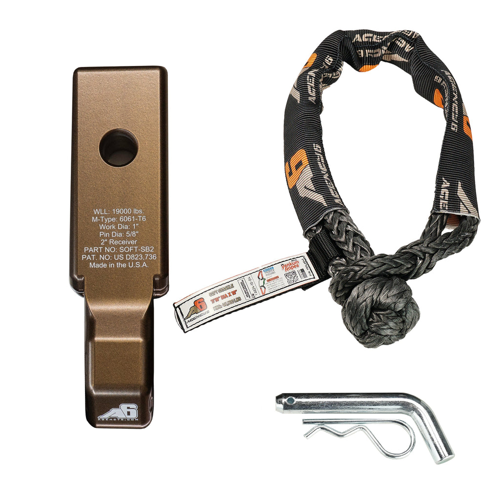Agency 6 Soft Shackle Recovery Block with Soft Shackle & Hitch Pin – 2" Receiver