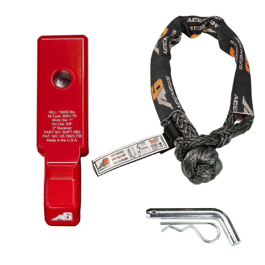 Agency 6 Soft Shackle Recovery Block with Soft Shackle & Hitch Pin – 2" Receiver