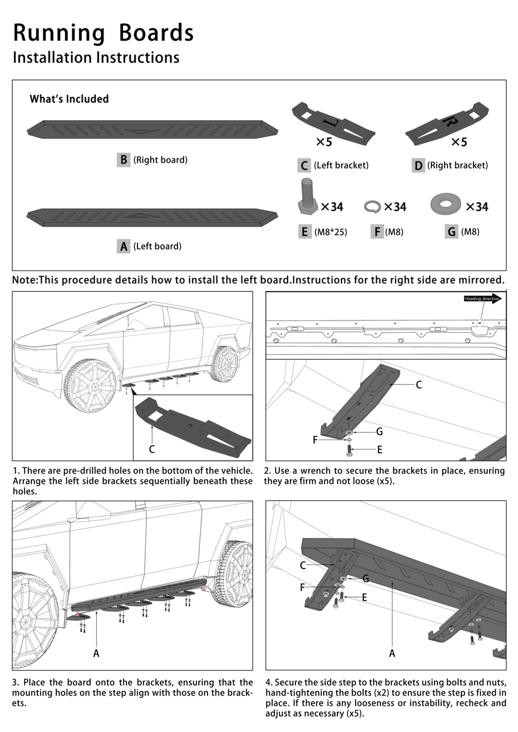 Tesla Cybertruck Running Board Set Nerf Bars Side Steps