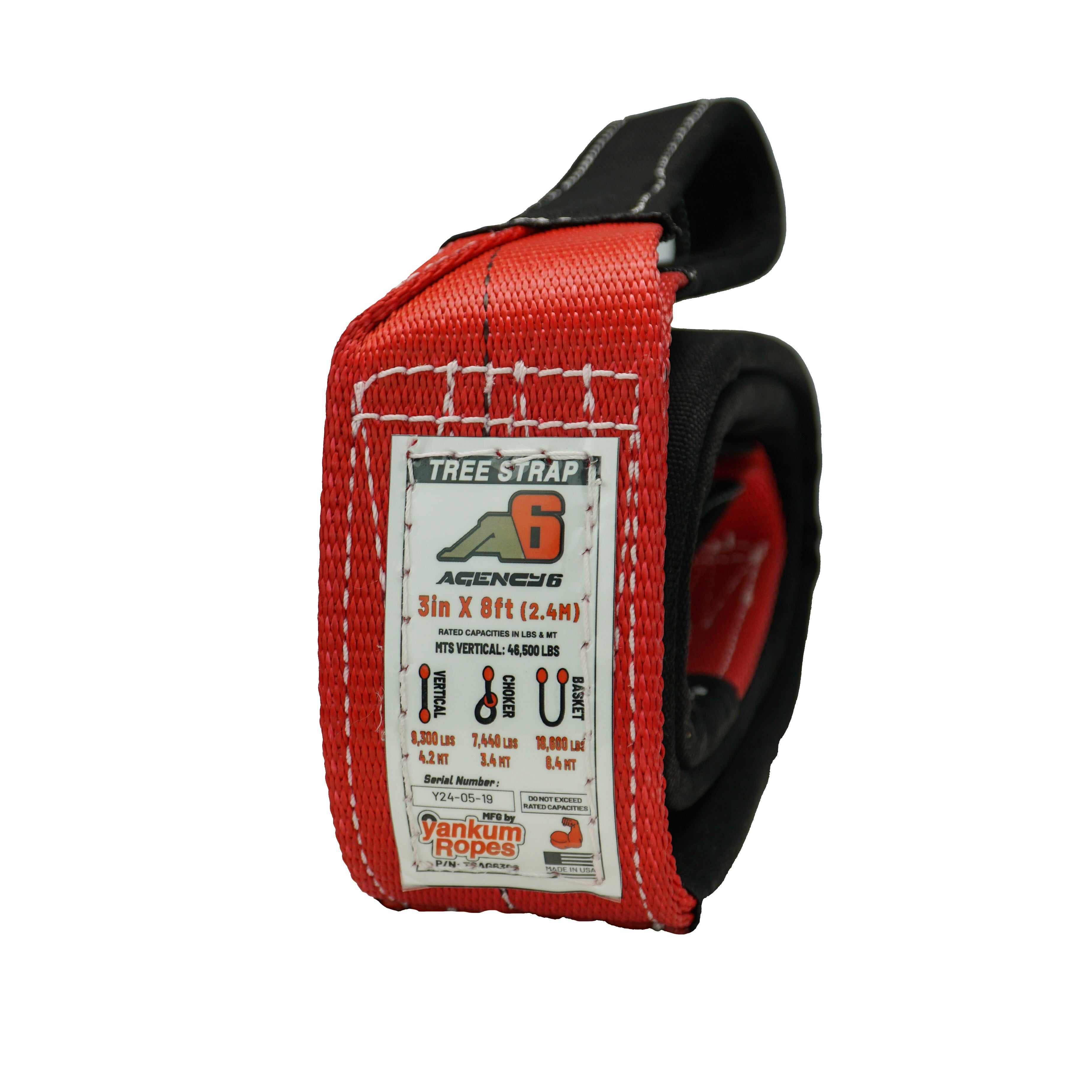 Agency 6 Tree Saver Strap - 8 Foot x 3 Inch - Made in The USA - Heavy Duty Low Stretch Webbing